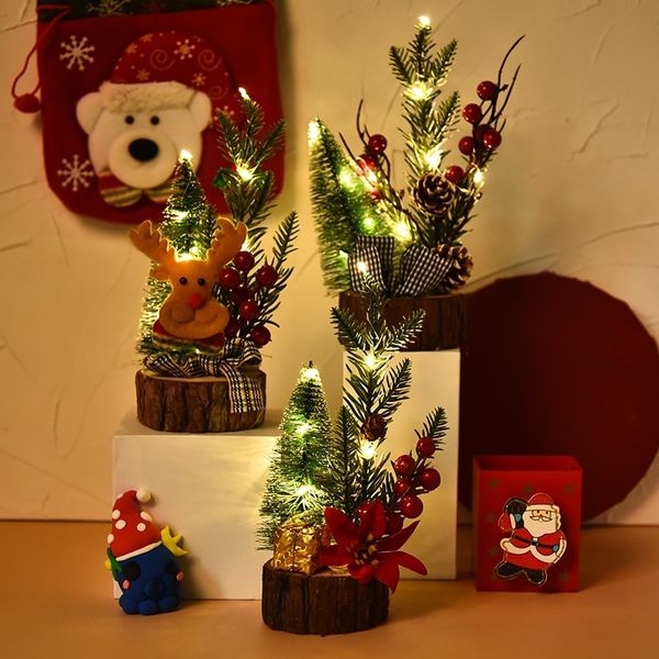 Madeira inferior Xmas Party Decor desktop Árvore de Natal Led Detalhes no ornamento da decoração da rena Pine Cones HH9-3262