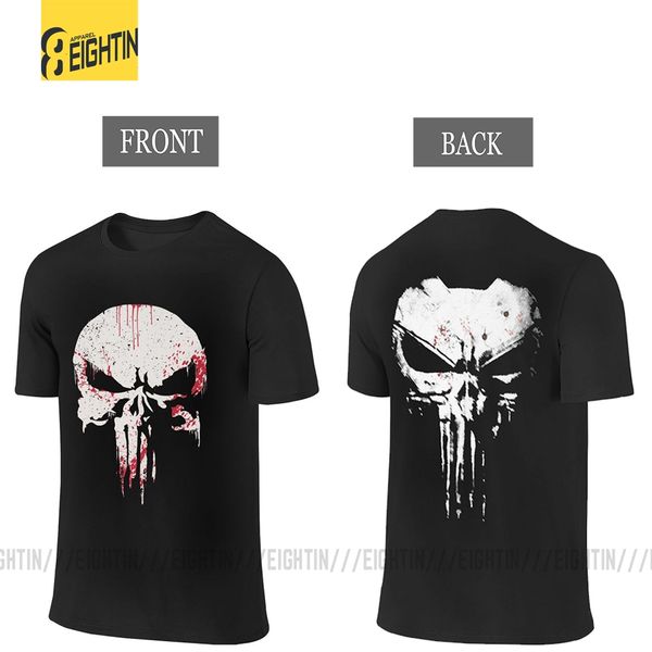 

men two sides t-shirt front back punisher pure cotton tee short sleeve supper hero fitness streetwear memento mori skull t shirt