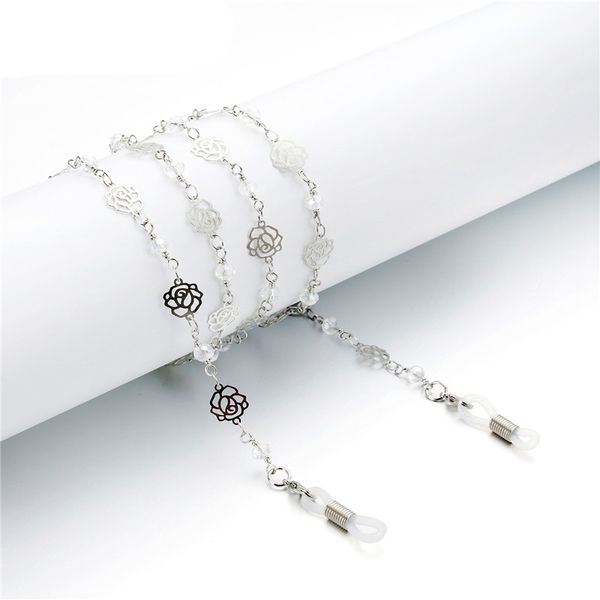 

link chain hollow rose flower beads eyeglasses chains reading glasses rope sunglasses strap cord holder neck band accessories, Silver