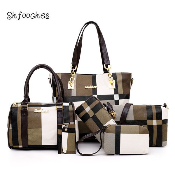 

skfoockes pu женщин сумка 2020 новая мода hit color six-в-одном плече сумка crossbody тип ковша корейский сумки