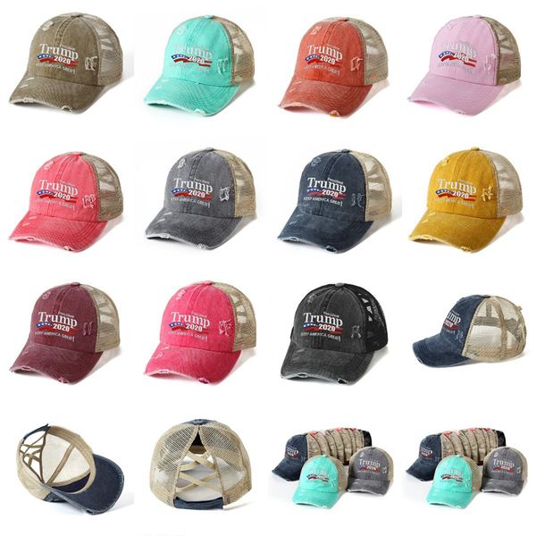 

trump ponytail baseball hat 11 colors washed cotton trucker caps criss cross messy buns caps fitness supplies ponytail sports caps cyz2714, Black;white