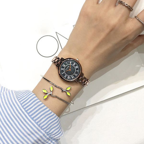 

ulzzang luxurious stainless steel bracelet watch woman vintage roman numerals quartz wristwatches montre femme dress clock gift, Slivery;brown