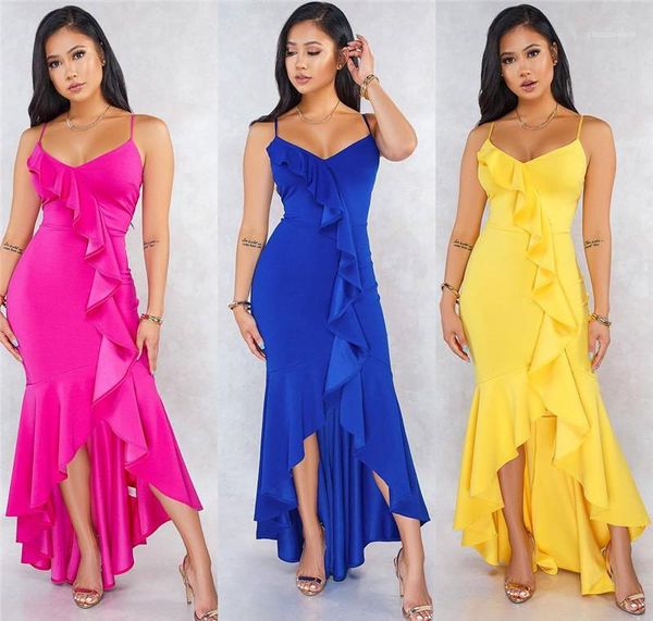 

dress fashion ol style female clothing summer womens designer bodycon dresses solid color spaghetti strap irregular ruffled, Black;gray