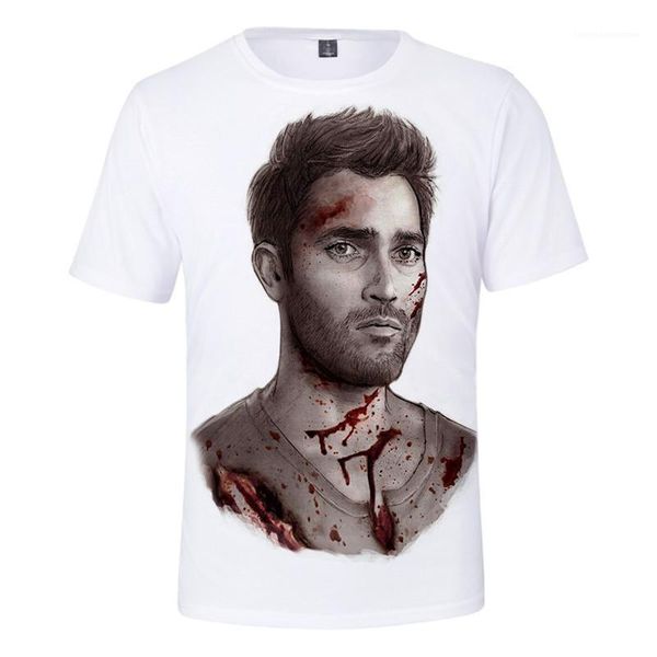 

печать tshirts шеи экипажа с коротким рукавом мода homme тройники пара одежда волчонок derekhale men 3d, White;black