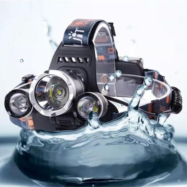 

waterproof t6x3 headlight 18650x2 battery 3600lumen 4 switch modes torch headlamp no.306