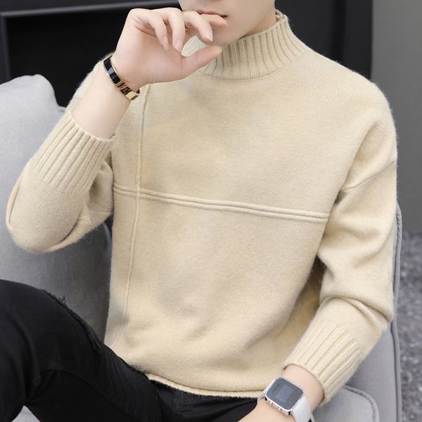 

2020 men's half-collar autumn and winter new loose padded bottoming sweater youth casual warm sweater, White;black