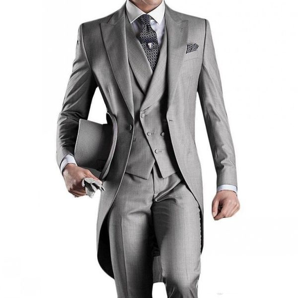 

custom made groom tuxedos groomsmen morning style 14 style man peak lapel groomsman men's wedding suits (jacket+pants+tie+vest, Black;gray