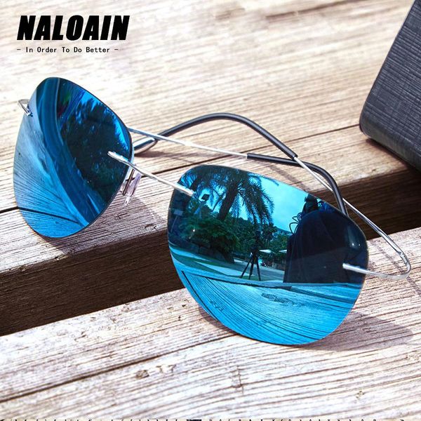 

naloain sunglasses polarized mirrored uv400 lens titanium frame rimless lightweight sun glasses for men women driving fishing t200106, White;black