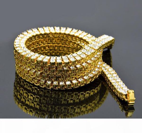 

2 row hip hop alloy rhinestone necklace 1cm*30inch white black gold 3 color men necklace double bling necklace ing, Silver