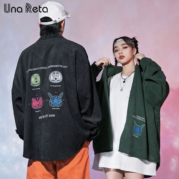 

una reta shirt men autumn new hip-hop lapel loose men's shirt print streetwear men clothing pattern printing couples shirts, White;black