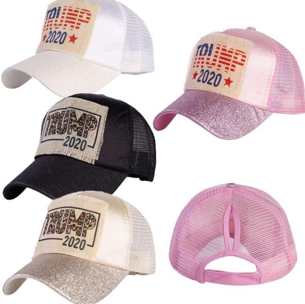 

trump 2020 designers caps hats mesh ponytail holder ball hat baseball caps glitter shiny snapnacks sports sun hat visor peaked cap e9101, Yellow