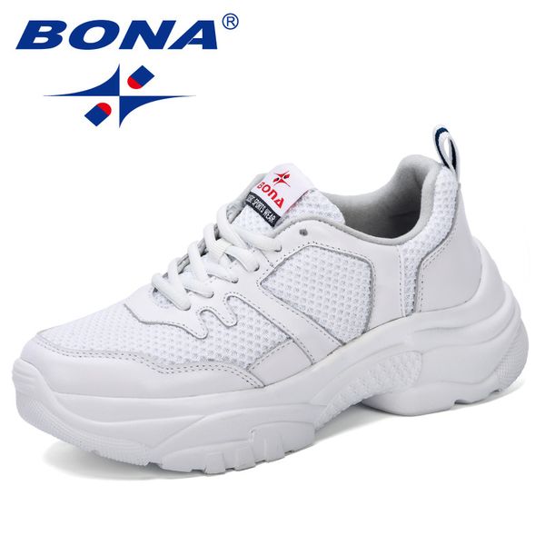 

bona 2020 new style women sneakers casual flat shoes female lace up vulcanized shoe comfortable mesh spring autumn footwear lady, Black