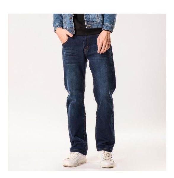 

autumn loose elastic jeans male straight casual plus size big size male mid waist long trouser 6xl 7xl, Blue
