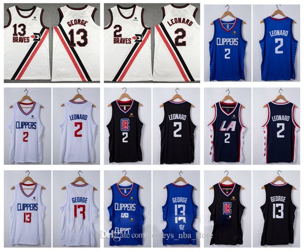 

mens kawhi leonard 2 throwback la clippers jersey white blue navy authentic 13 paul george vintage basketball jerseys, Black;red
