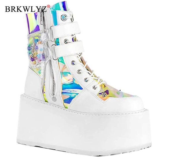 

new fashion female platform boots classic wedges ankle boots women 2020 metal buckle autumn shoes woman 35-43, Black