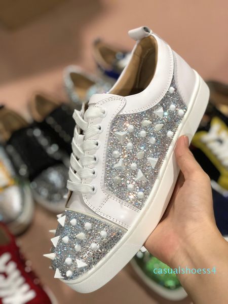 

men designs red bottom seavaste sneaker flat version multi colors suede spike luxury low women trainers real leather party shoes cs07c4, Black