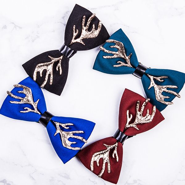 

2020 new men bow ties with metal 100% zinc alloy elk antlers christmas butterfly designers brand wedding bowtie, Black;gray