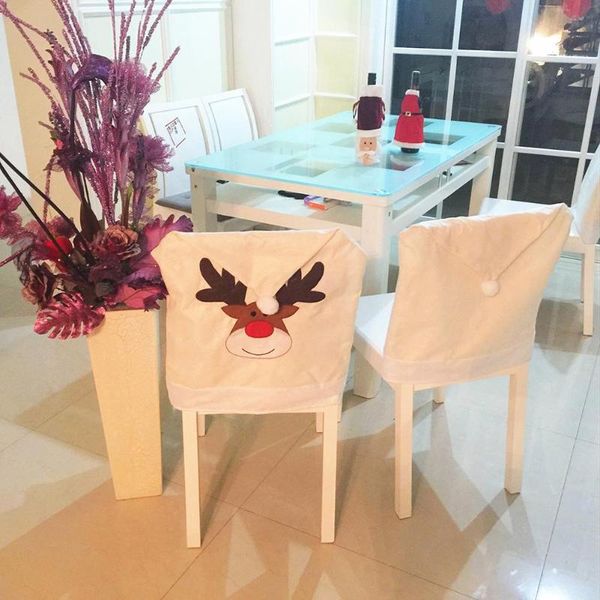 

1pc christmas chair covers elk white hats for xmas party dinner decor home tableware decoration ornaments supplies