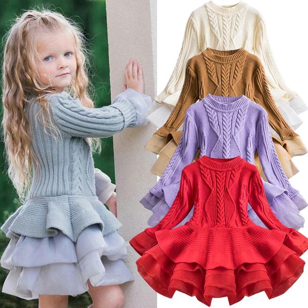 Outono inverno grosso muro de malha camisola menina tutu vestido festa de natal crianças roupas crianças vestidos para meninas roupas de ano novo