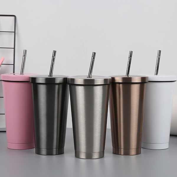 

500ml stainless steel mug travel tumbler coffee cup with drinking straw portable coffee mugs have covered modern mugs