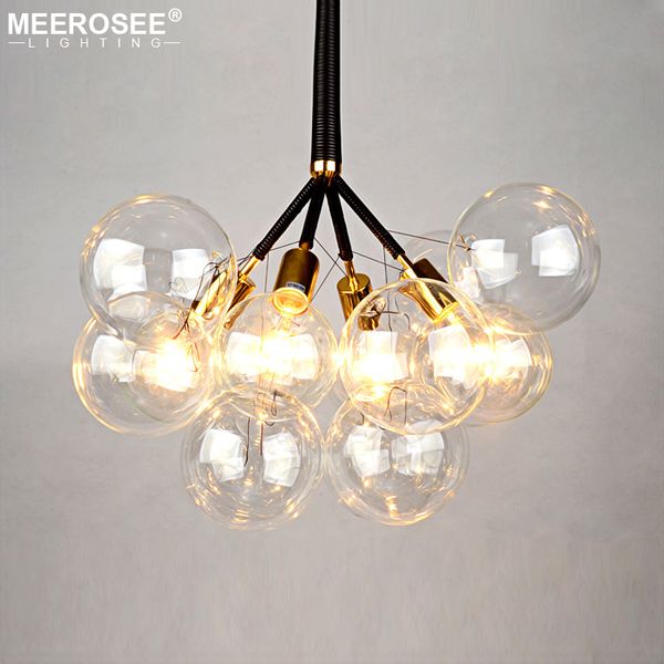 New Arrival Post-Modern Glass Bubble Ball Hanging Pendant Lamp European Lighting Black Chandeliers for Living room Bedroom Bulbs included
