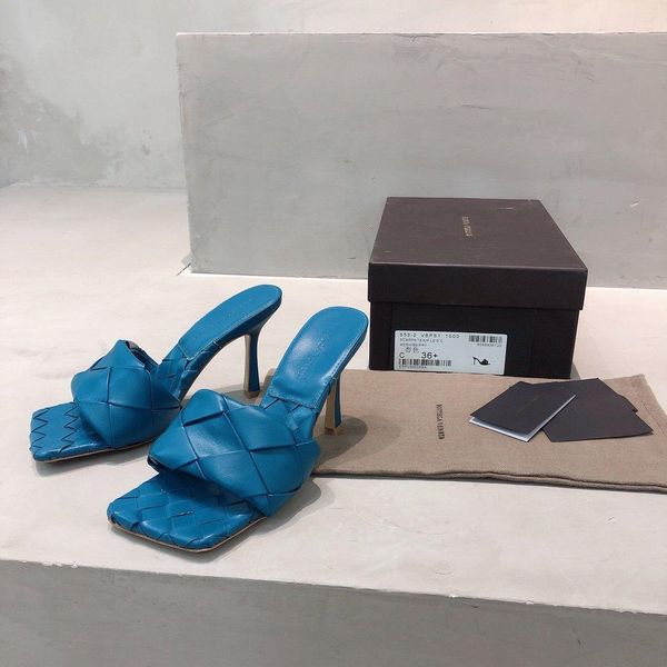 

2020 designer womens slippers square mules shoes nappa lambskin women slippers lido sandals luxury lady wedding high heels lady high heel, Black