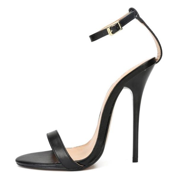 

men women open toe ankle strap stiletto heel sandals patent black narrow band shoes big size 13 14 15 dress sandals