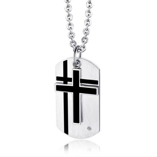 

stainless steel blble black cross dog tag pendant necklace men's minimalist jewelry gift for him, Silver