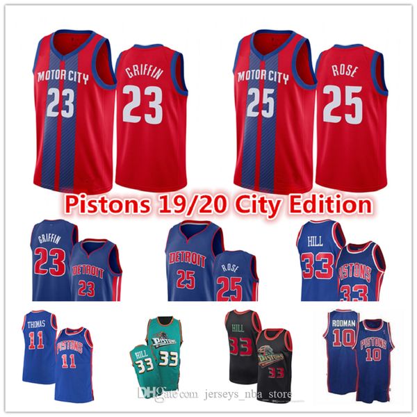 

men jersey blake detroit pistons nba 23 griffin #25 rose grant 33 hill dennis 10 rodman isaiah thomas city basketball jersey, Black;red
