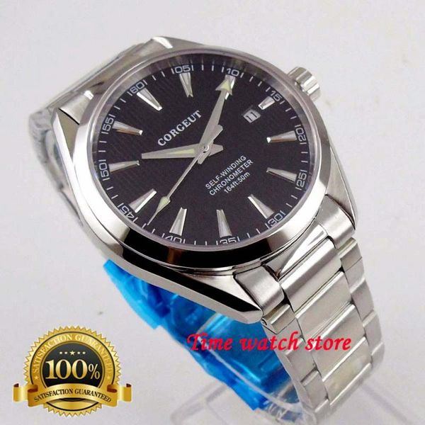 

41mm corgeut miyota 8215 5atm automatic men's watch steel polished date luminous sapphire glass, Slivery;brown