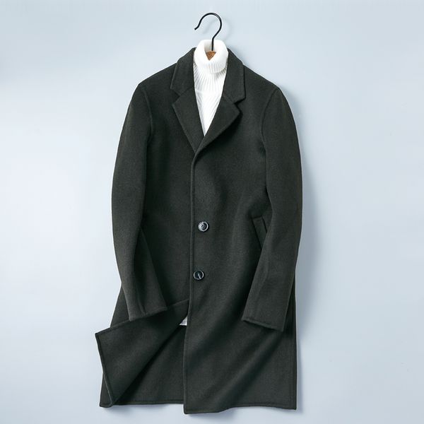 

2020 classic mens christmas gifts wool coat two button solid long sleeved windbreaker woolen blends coat men long trench#1704, Black