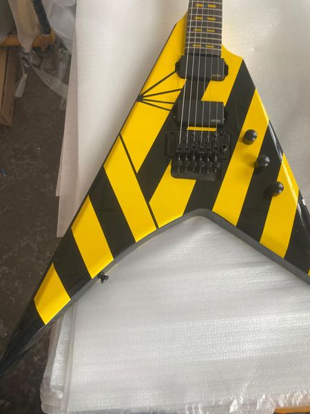 

rare wash parallaxe v260 michael sweet electric guitar black yellow stripe double roll tremolo tailpiece yellow inlay fingerboard