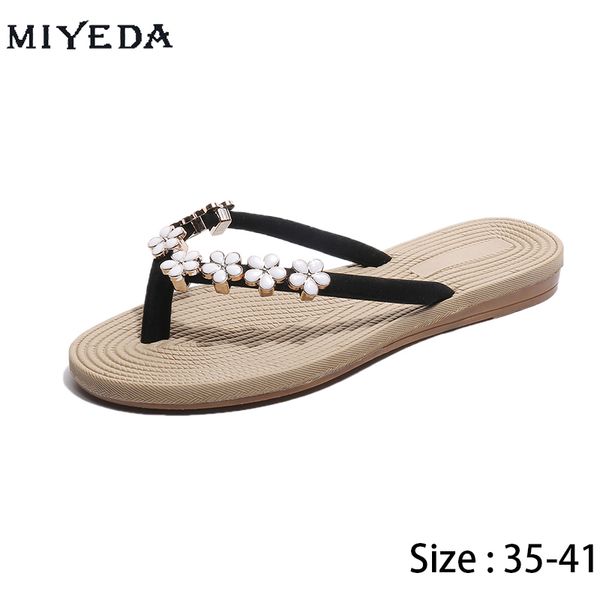 

summer fashion floret lady slippers with flat non-slip beachside outdoor and indoor vacation flip-flops, Black