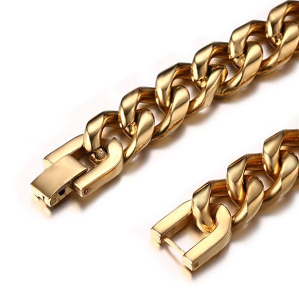 

gold chain bracelets mens stainless steel 2020 bracelets hip hop cuban link chain on hand bracelet gifts for male accessories, Black