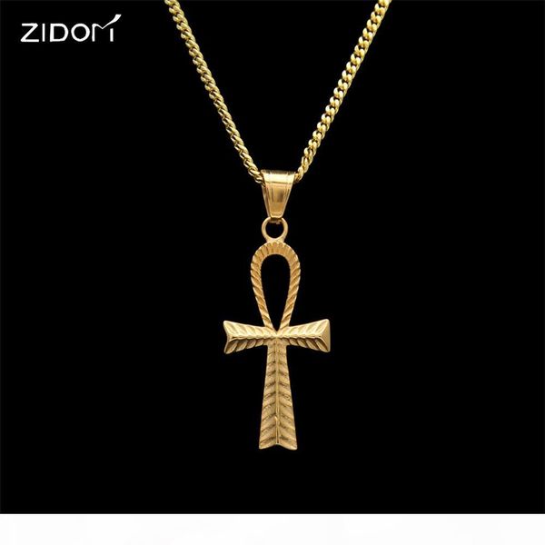 

stainless steel ankh cross pendant necklaces men hip hop style gold color egyptian key of life necklace men hiphop jewelry gift, Silver