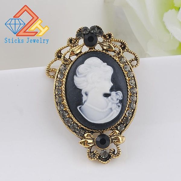 

charm brooch european and american vintage jewelry female beauty queen head brooch gorgeous fashion zinc alloy jewelry, Gray