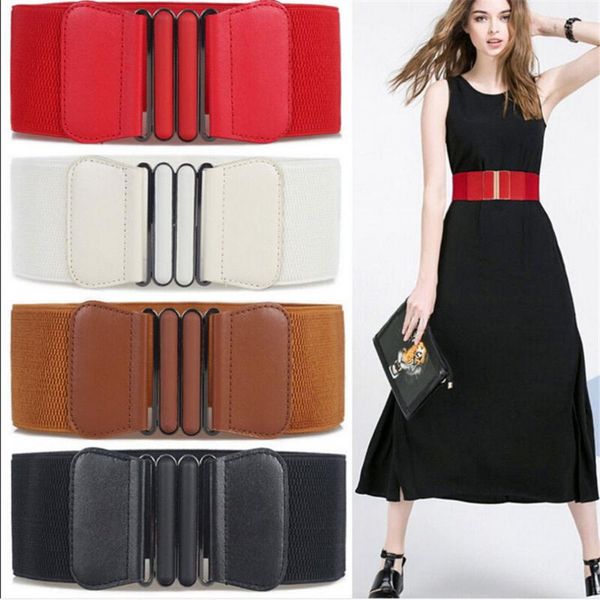 

waist belts women skinny elastic ceinture fashion lady stretch elastic leather wide belt dress adornment for femme waistband, Black;brown