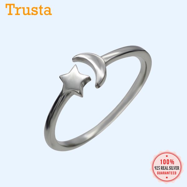 

trustdavis genuine 925 sterling silver fashion jewelry star moon adjustable ring for women wedding party ring jewelry gift ds200, Golden;silver