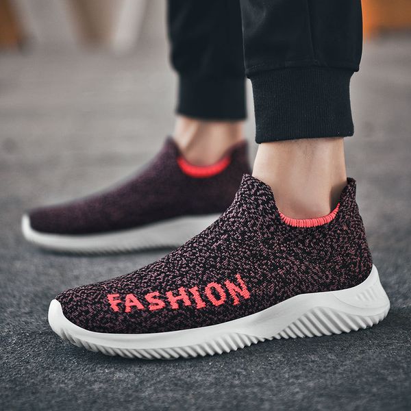 

couples knitting elastic mesh sneakers casual breathable plus size running shoes womans soft light weight knit sock shoes flats, Black