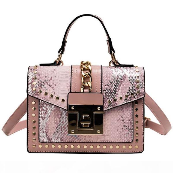 

fashion textured snakeskin shoulder bag portable square bag european and american fashion crossbody bag 6color high quality