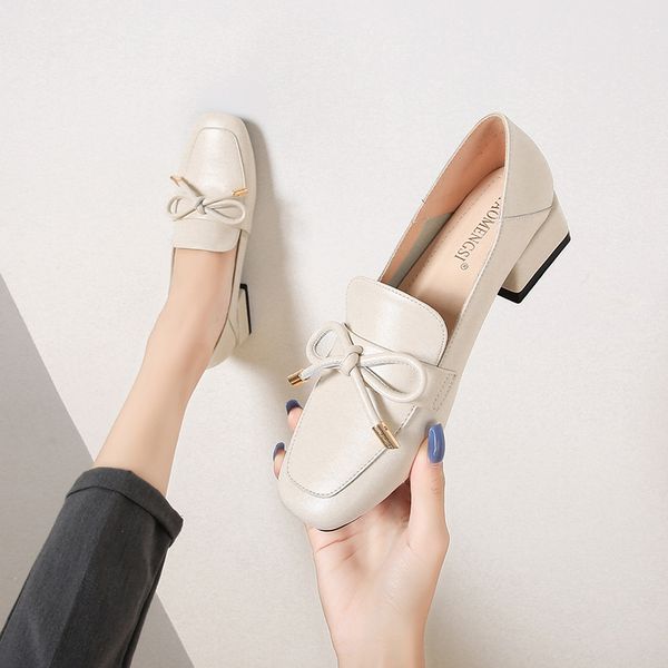 

2020 new fashion single shoes womens summer british style new slip-on shoes chunky heel loafers womens middle heel large size, Black