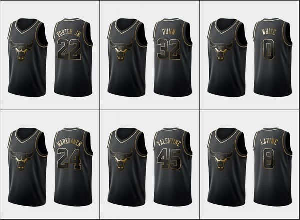 

chicago bulls men otto porter jr. kris dunn coby white zach lavine denzel valentine nba black custom golden edition jersey