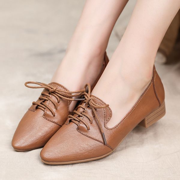 

spring autumn women flats pointed toe oxford shoes lace up leather shoes woman casual ladies low heels loafers 8343g, Black