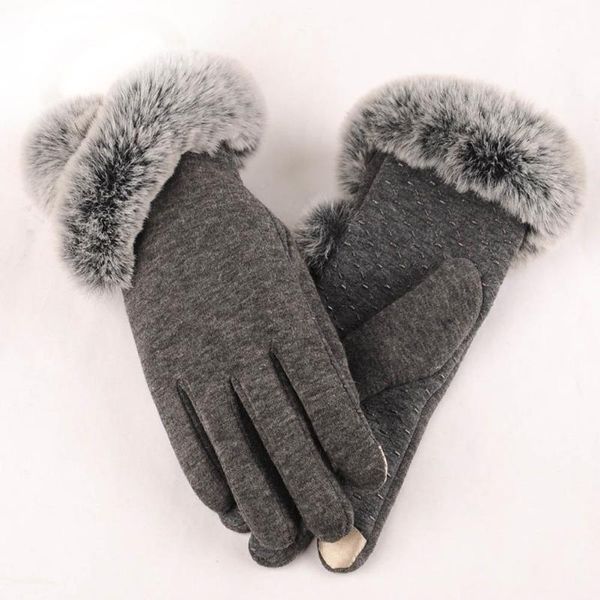 

2020 fashion women' winter gloves imitation fur thin wrist gloves warm fake fur mittens female, Blue;gray