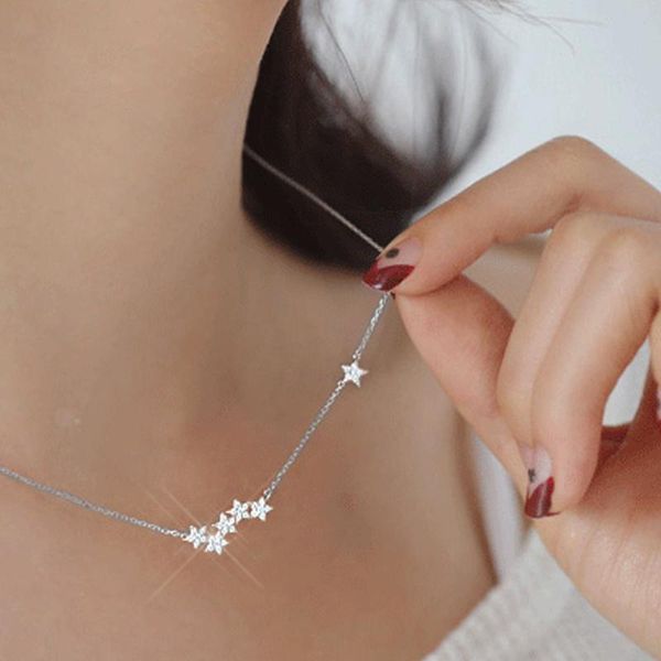 

1 pcs sliver dainty zircon fashion dainty female choker link pendant neacklace for women wedding star shape chain jewelry gifts, Silver