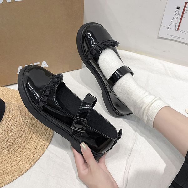 

low sandals woman leather round toe 2020 women's female shoe shallow mouth mary jane all-match ladies shoes summer low-heeled, Black