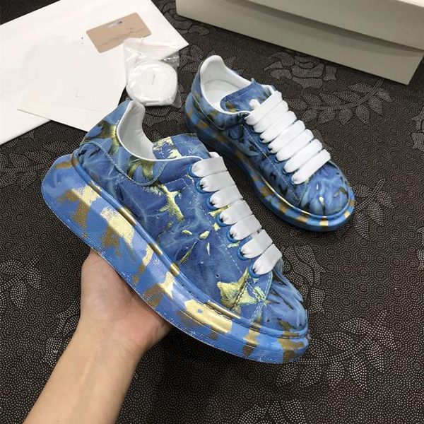 

herren designer mens shoe oversized hand painted graffiti gold and blue new limited stylish floor chaussures de designer zapatillas, Black