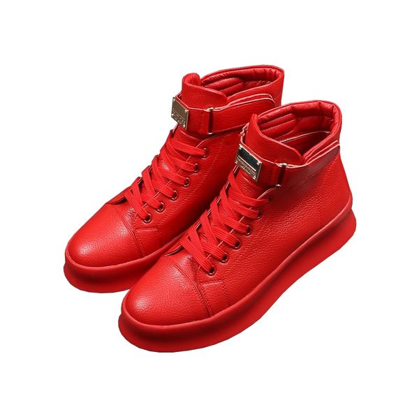 

metal high leather boots men thick platform red bottom casual men shoes spring autumn leisure sneakers footwear botas hombre, Black