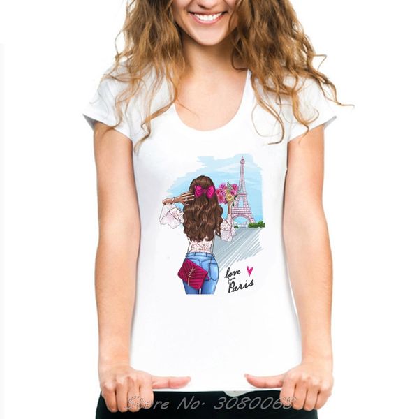 

love paris holiday female t-shirt white t-shirt for women harajuku streetwear new arrival korean fashion clothing