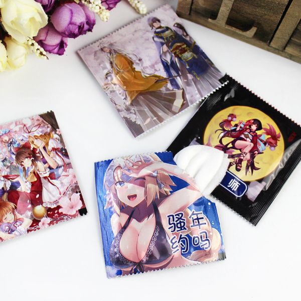 

5 pcs/set anime cartoon funny condom shape wipes wet towel clean skin dating halloween toy gift